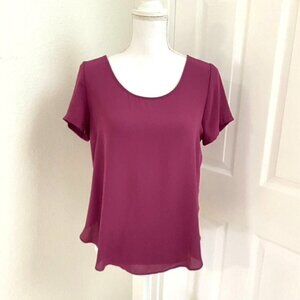 Lush Raspberry Scoop Neck Blouse Sz Med Tulip Hem Workwear Feminine Flirty